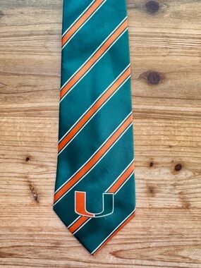 Miami Hurricanes UM‎ Men's Necktie College University Striped Green Neck Tie